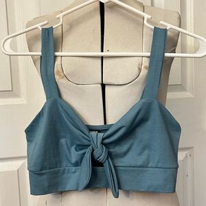 Pastel blue bow tie crop top shirt